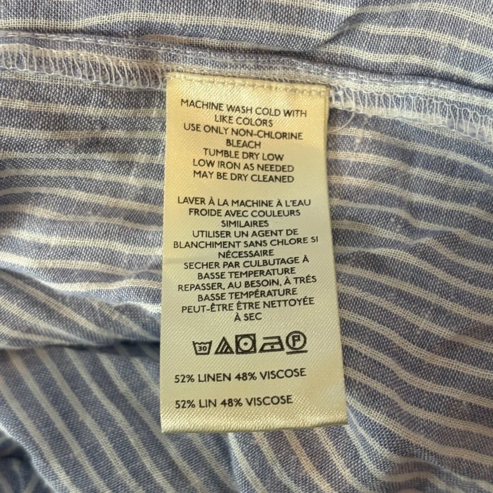 Anthropologie Textured the Liza puff sleeve smocked Blue Striped Blouse small - Picture 13 of 16